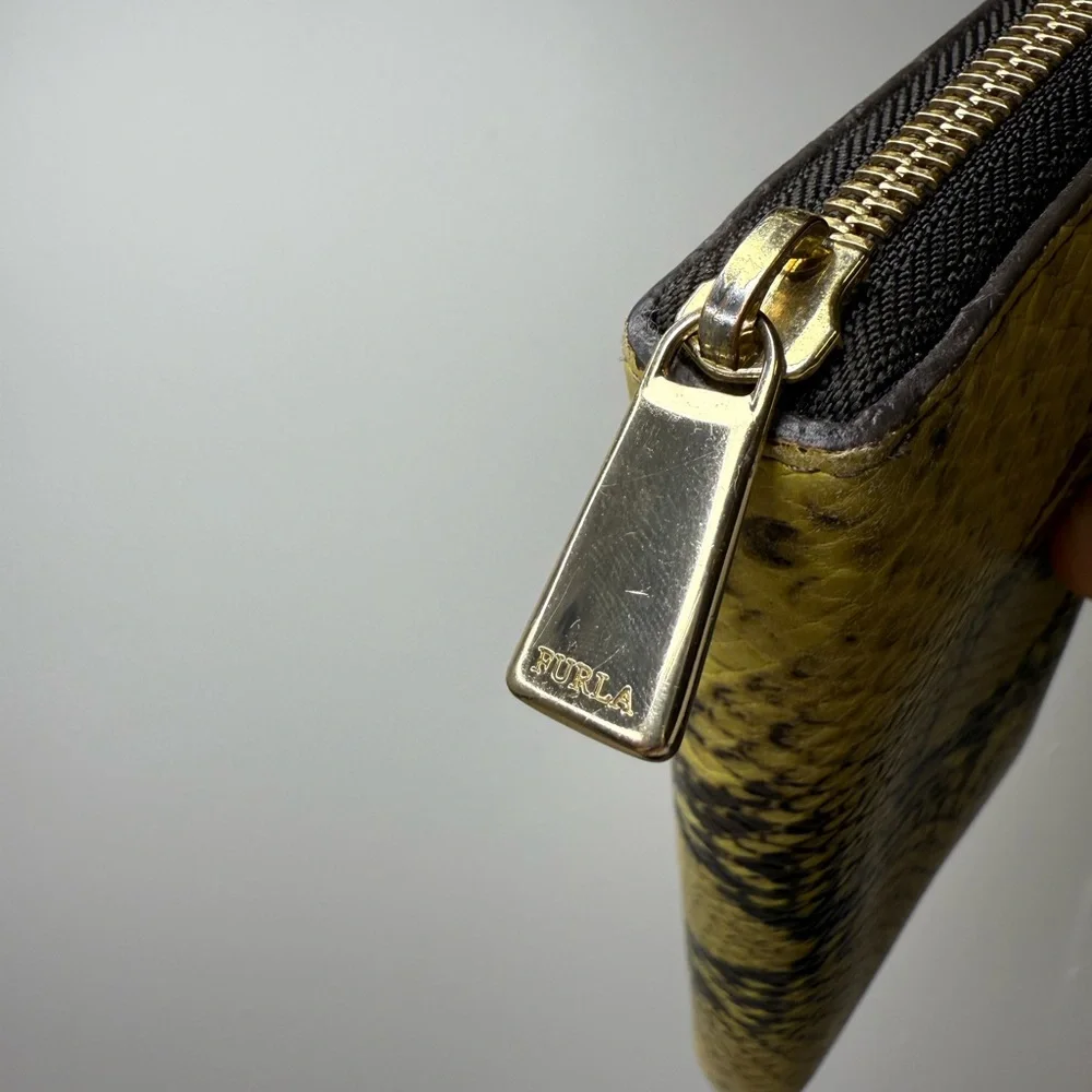 FURLA Snake Embossed Yellow Long Leather Wallet EUC - Picture 9 of 12